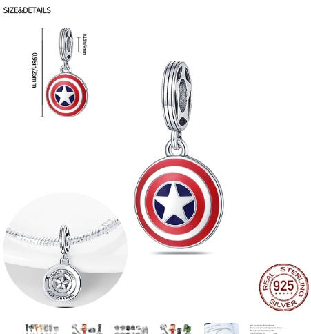 Marvel Captain America Shield Charm 925 Sterling Silver